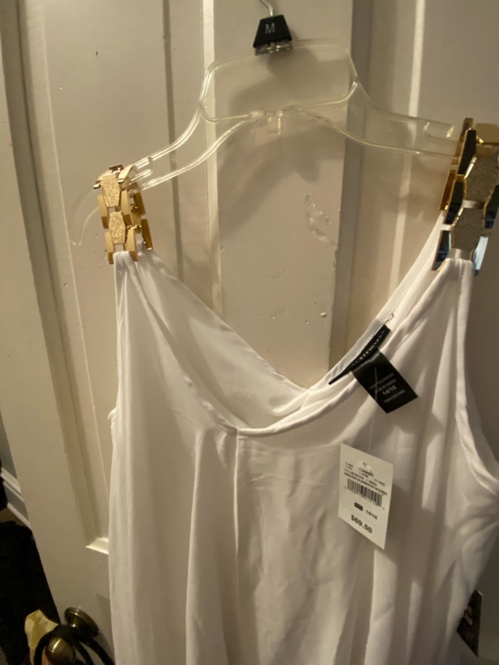Ashley Stewart White Slip Dress with Gold-Tone Chain Straps